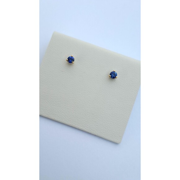 Blue Sapphire 3-prong 14K Solid Gold Stud Earrings 0.30 CTW - Picture 2 of 7